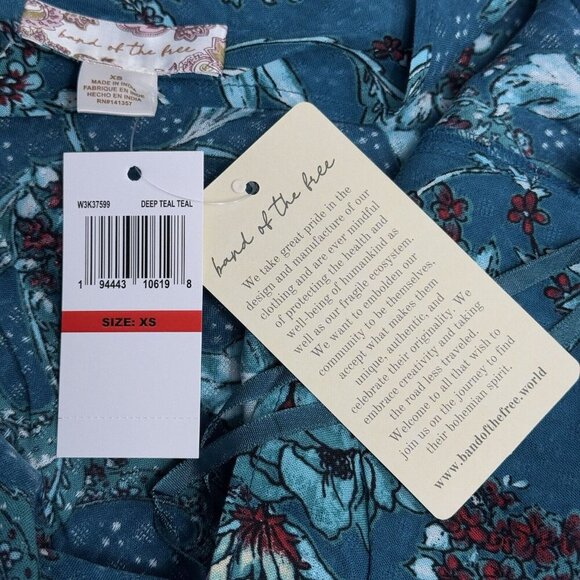 Band Of The Free Audette Teal Floral Halter Midi Dress Women's XS Boho NWT - Picture 10 of 10